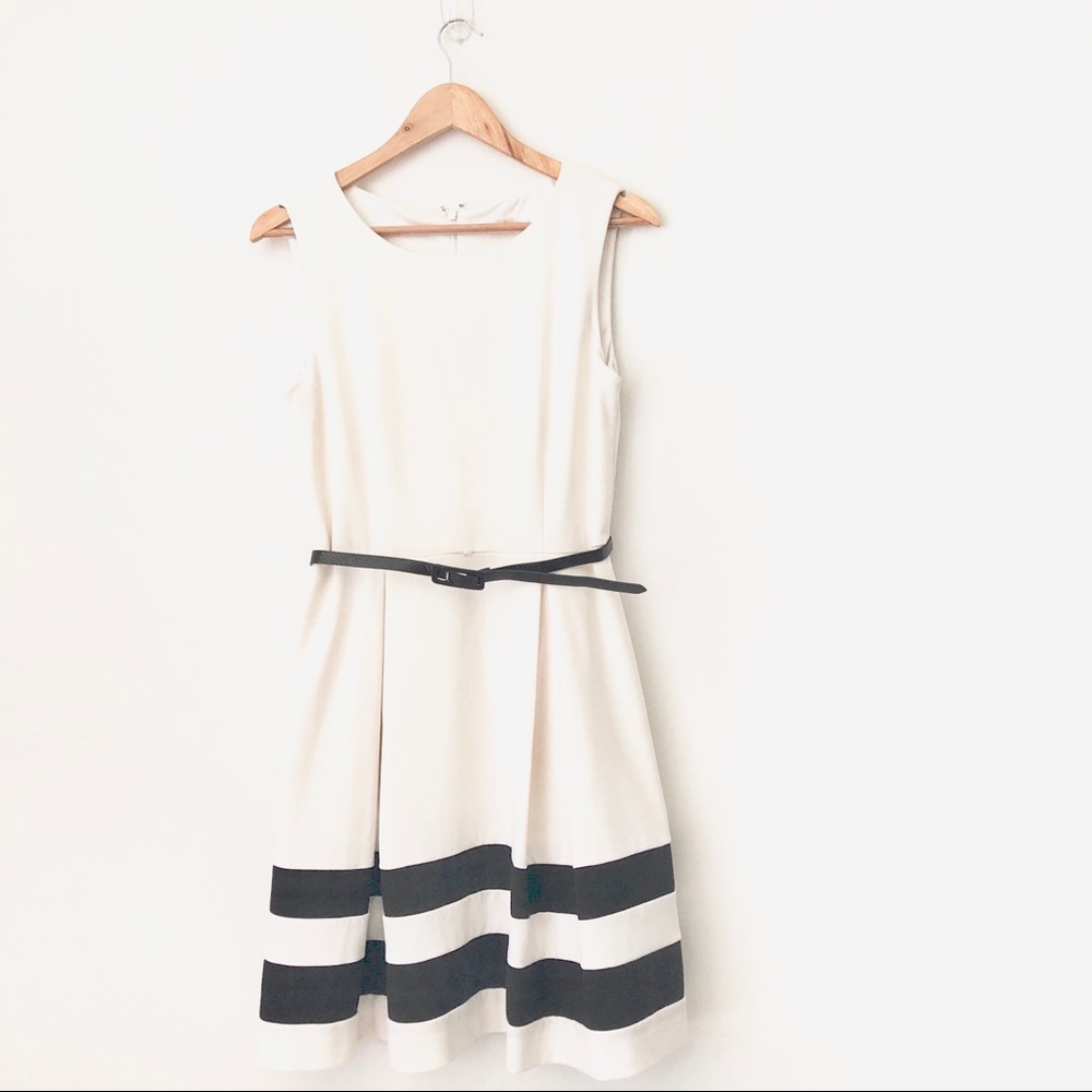 CALVIN KLEIN Black/White Sleeveless Skater Dress